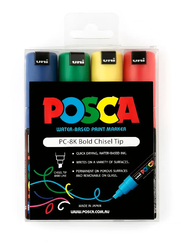 Hand - Turned Wooden Paint Roller Handles for Large - Scale Painting ProjectsUni Posca Paint Marker 4.5mm Chisel Tip Pen (PC-8K) - Colour Set of 4