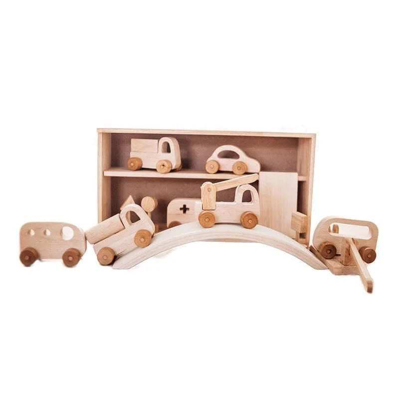 Rustic - Style Wooden Train Set with Tracks and Passenger Cars for Toddler EntertainmentVehicle Play Set