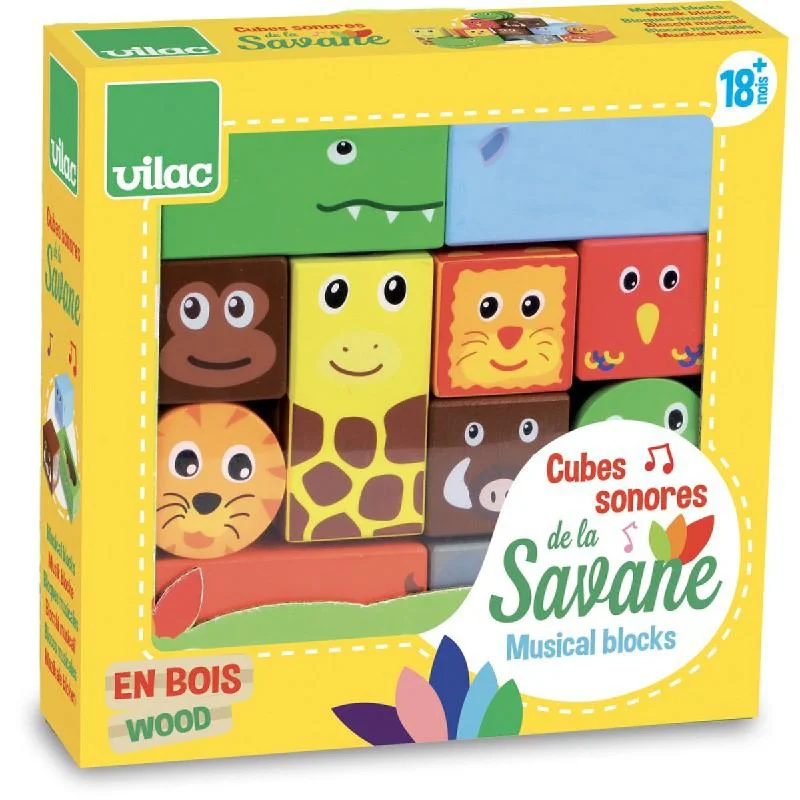 Solid Wood Construction Toy Set with Nuts, Bolts, and Tools for DIY ProjectsVilac Musical Blocks Savanna