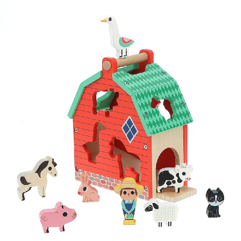 Sustainable Solid Wood Puzzle Set with 50 Pieces for Family Bonding and Brain TrainingVilac my nice farm shape sorter