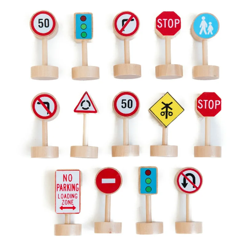 Hand - Painted Wooden Animal Figurines Set for Nursery Decor and Pretend PlayWooden Street Signs  - Set of 14