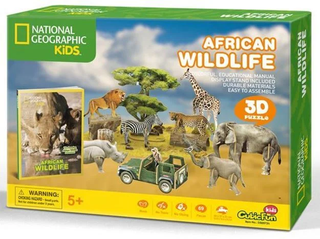 Natural Wood Educational Toys with a Magnetic Puzzle Design for Brain TrainingAfrican Wildlife National Geographic 3D