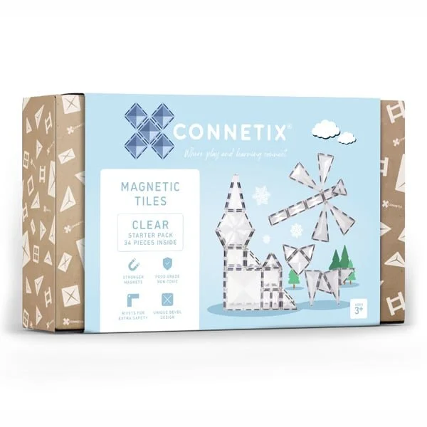 Magnetic Puzzle Toys for 6 - 9 - Year - Olds with Historical and Geographical ThemesCONNETIX TILES -34 PIECE CLEAR STARTER PACK