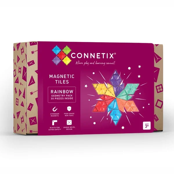 Magnetic Puzzle Toys for 6 - 9 - Year - Olds with Historical and Geographical ThemesCONNETIX TILES - 30 PIECE RAINBOW GEOMETRY PACK