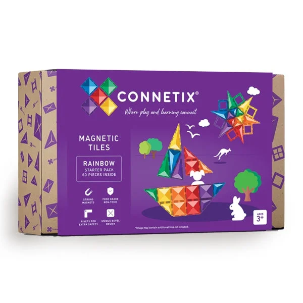 Colorful Magnetic Building Blocks Toys for Preschoolers with Stackable DesignsCONNETIX TILES - 60 PIECE RAINBOW STARTER PACK