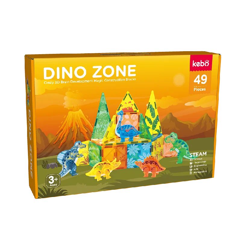 Sustainable Wooden Educational Toys with Counting and Number Recognition ElementsMagnetic Tiles Dino Zone 49 Pcs Set