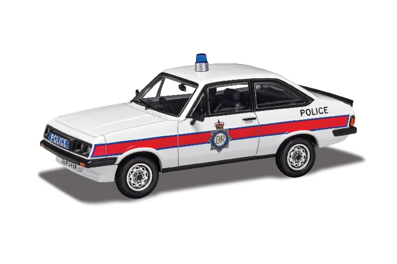 N - Scale Model Train Layout with a City - Themed Background and Animated FiguresCorgi VA14904 Ford Escort Mk2 RS2000, Merseyside Police