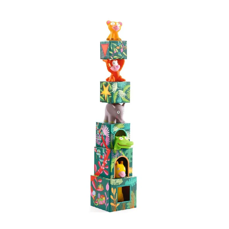 Natural Wood Educational Toys with a Construction and Engineering Play SetStacking Blocks - Djeco Maxi Topanijungle