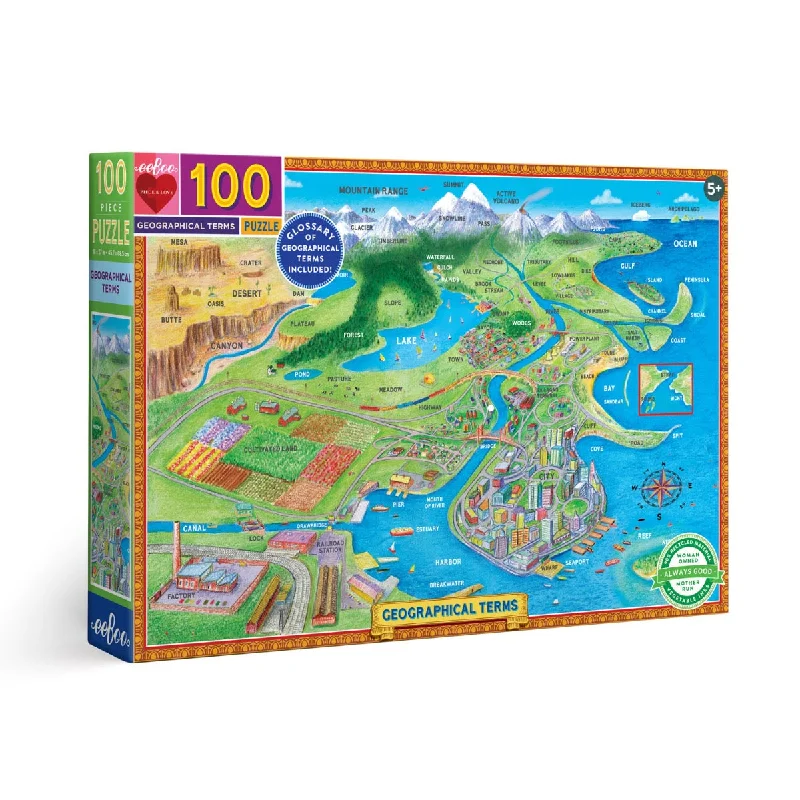 Solid Wood Educational Toys with a Math - Problem - Solving ChallengeeeBoo Geographical Terms 100 piece puzzle