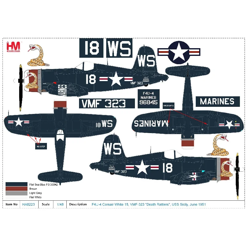 High - Quality Solid Wood Car Models Toys for Car Enthusiast Toddlers1/48 F4U-4 Corsair White 18 VMF-323 Death Rattlers USS Sicily June 1951 (with 8 HVAR rockets)