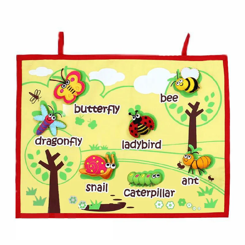 High - Grade Solid Wood Educational Toys for Improving Hand - Eye CoordinationFelt Handmade Garden Theme Insects Wall Chart / Hanging - Pretend play mat set