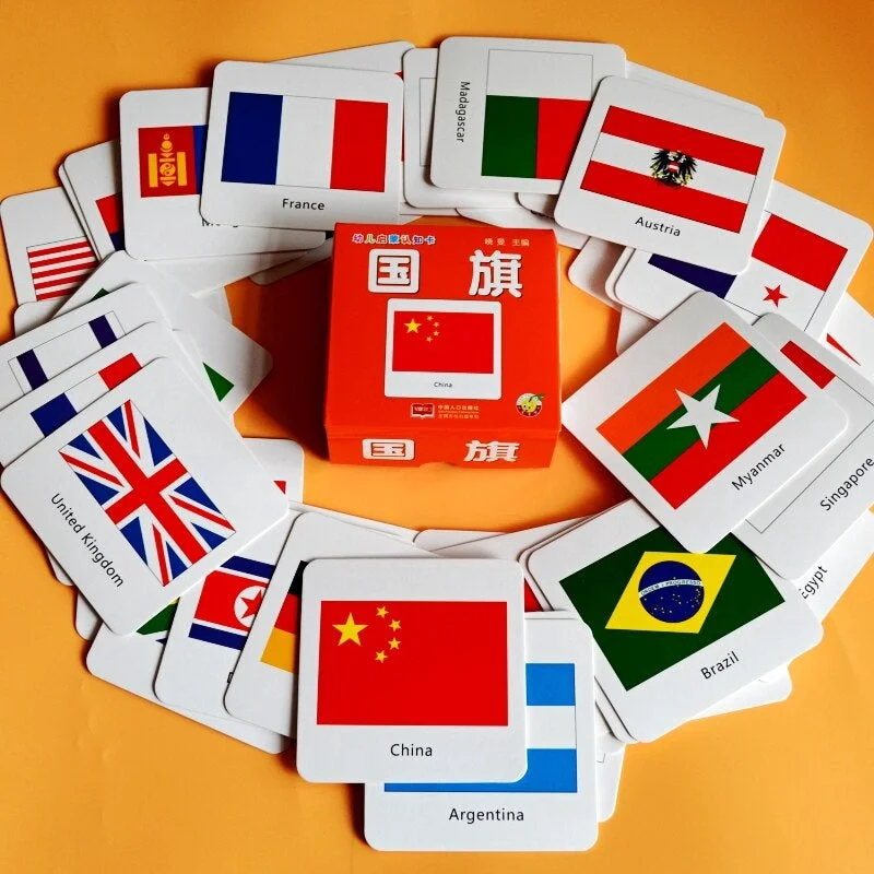 Sustainable Wooden Educational Toys with Counting and Number Recognition ElementsFlags of 44 Countries Flashcards