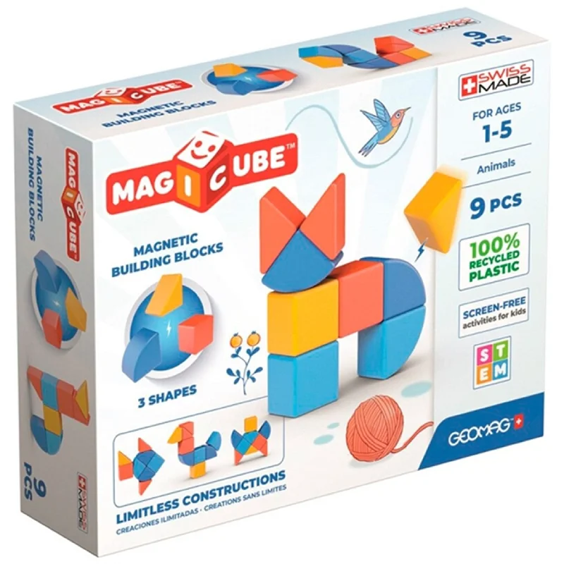 Magnetic Drawing Toys for Kids with Erasable Slates and Multiple Colored MagnetsGeomag Magicube Recycled Shapes & Animals