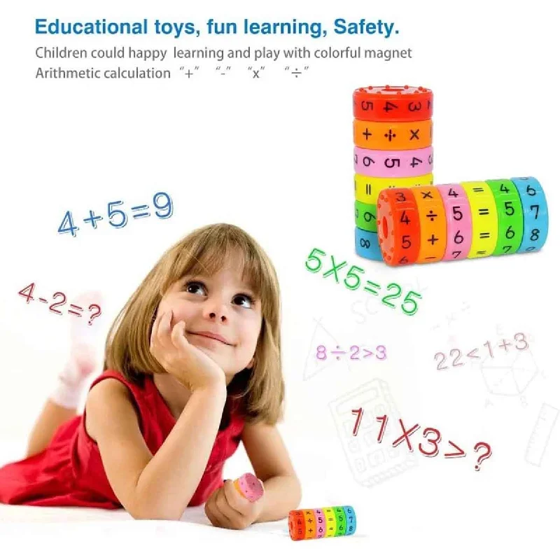 Solid Wood Educational Toys with a Coding and Logic - Building GameCylindrical Magnetic Maths Learning Shape Blocks