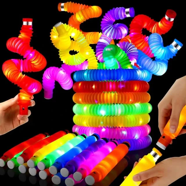 Hand - Sanded Wooden Educational Toys for Safe Exploration by PreschoolersLED Flash Pop Tubes Sensory Toy Luminous Retractable Glow Stick