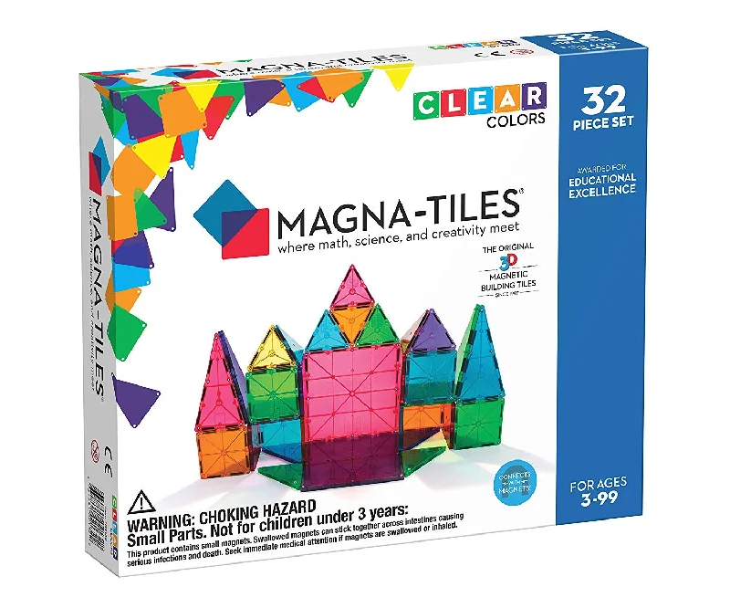 Educational Magnetic Toys for Toddlers with Alphabet - Shaped PiecesMagna-Tiles® Clear Colors 32-Piece Set