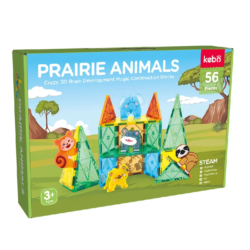 Eco - Friendly Solid Wood Educational Toys with Shape - Sorting Features for 1 - 3 Year OldsMagnetic Tiles Prairie Animals 56 Pcs Set