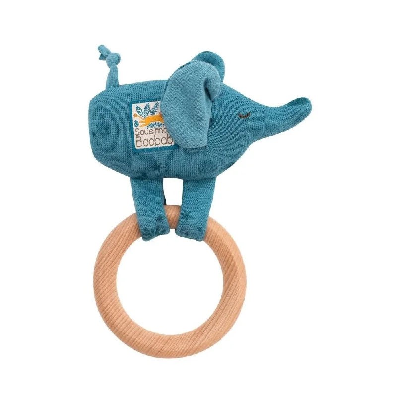 Natural Wood Early Learning Educational Toys for Toddlers' Cognitive DevelopmentMoulin Roty Wooden Elephant Ring Rattle - Sous Mon Baobab