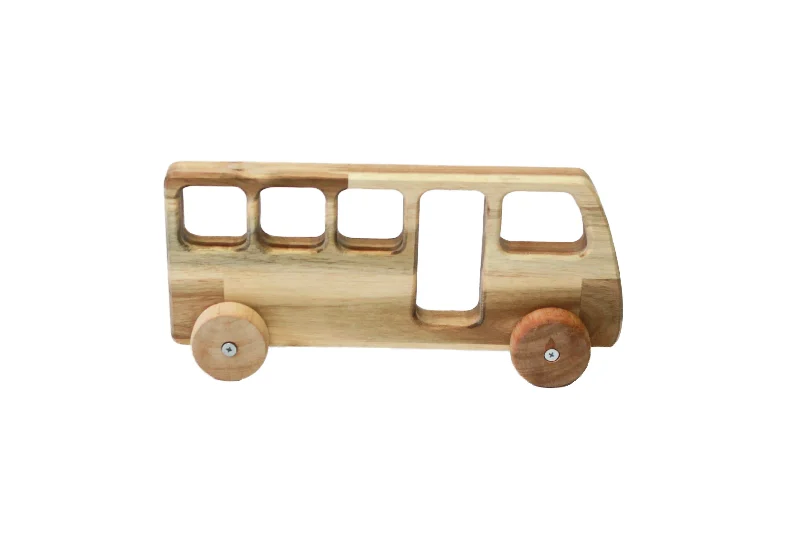 Sustainable Wooden Educational Toys with Counting and Number Recognition ElementsNatural Bus