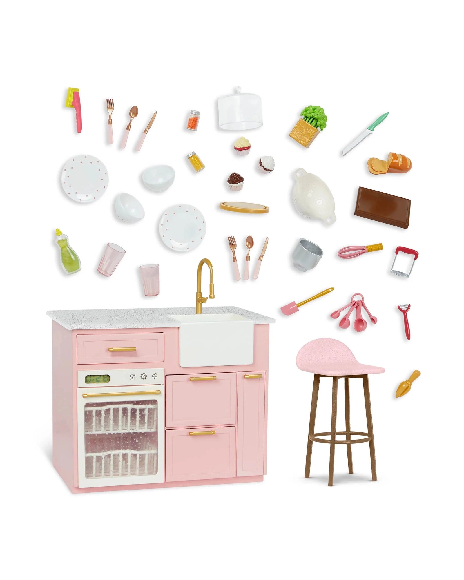 Dolls with Removable Magnetic Clothing and a Variety of Magnetic AccessoriesOur Generation Electronic Kitchen Island Set