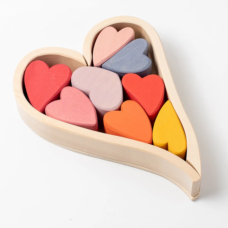 Hand - Sanded Wooden Educational Toys for Safe Exploration by PreschoolersPrism Play Rainbow Hearts Pink