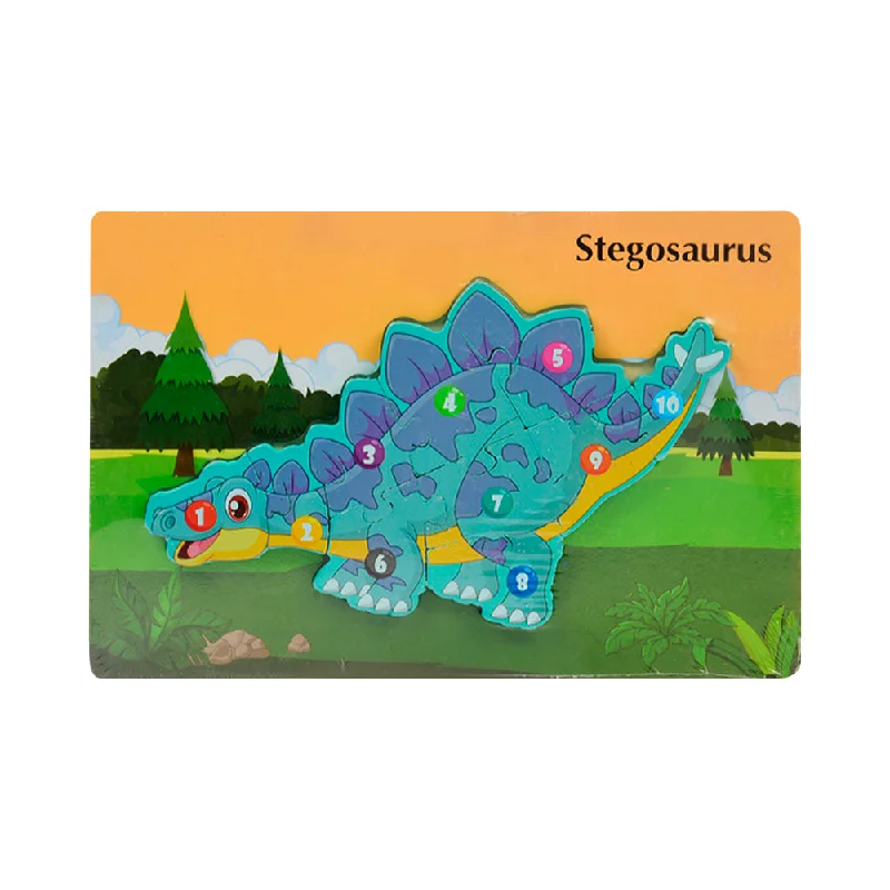 Hand - Sanded Wooden Educational Toys for Safe Exploration by PreschoolersWOODEN PUZZLE BOARD COLORFUL 123 STEGOSAURUS Z.B