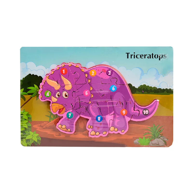 Natural Wood Educational Toys with a Magnetic Puzzle Design for Brain TrainingWOODEN PUZZLE BOARD COLORFUL 123 TRICERATOPS Z.B