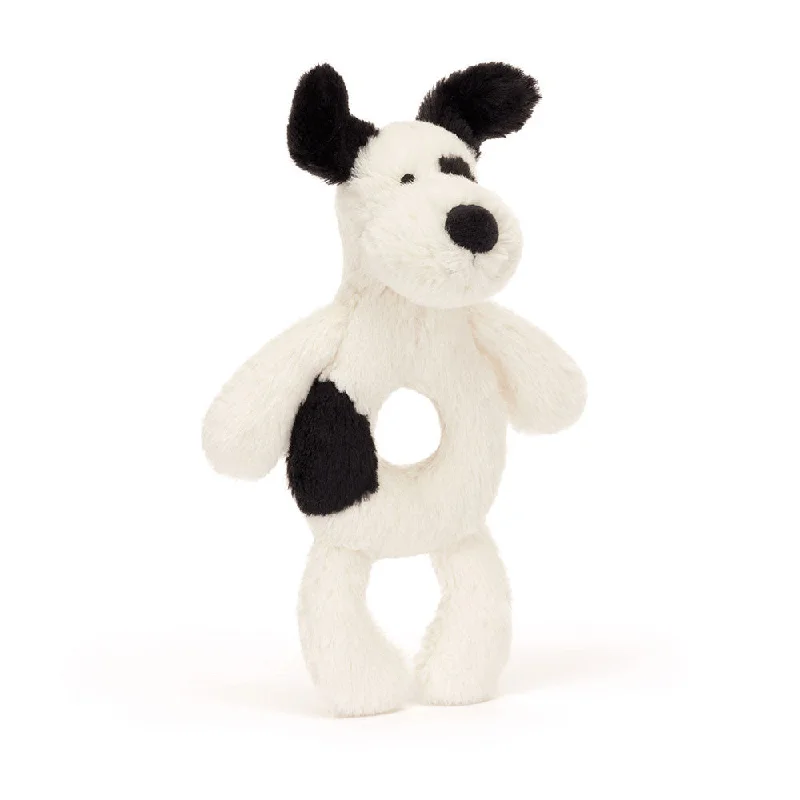 Plush Superhero Dolls with Embroidered Badges for Young FansJellycat Bashful Black & Cream Puppy Ring Rattle